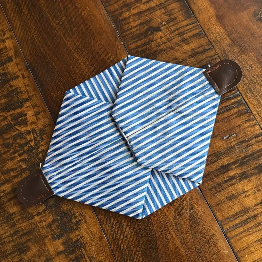 Blue White Striped Zippered School Supplies - Canvas Pouch Pencil Case